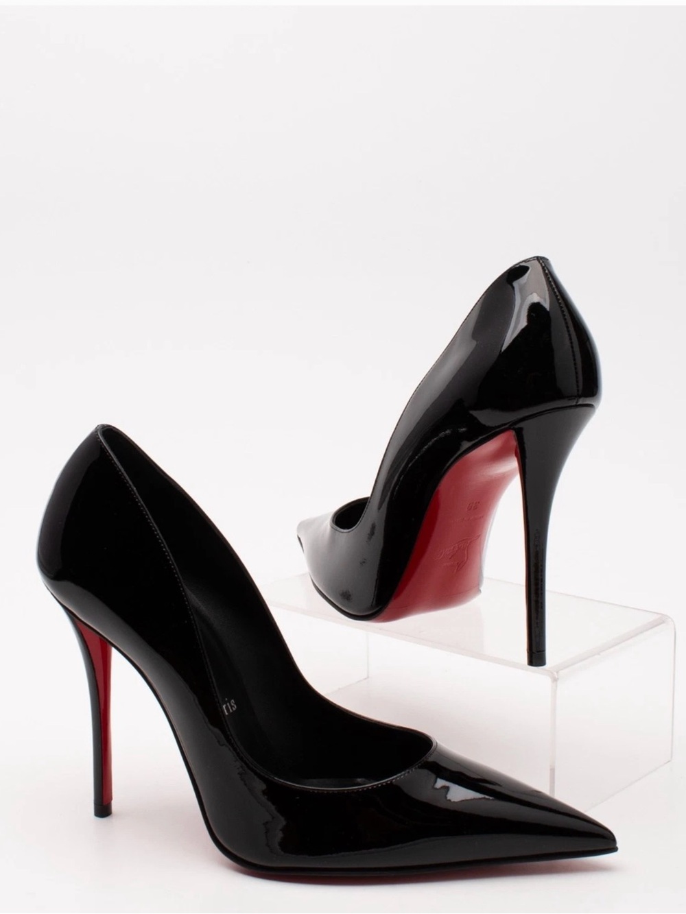 Christian Louboutin Black Patent Pointed-Toe Stilettos with Red Sole